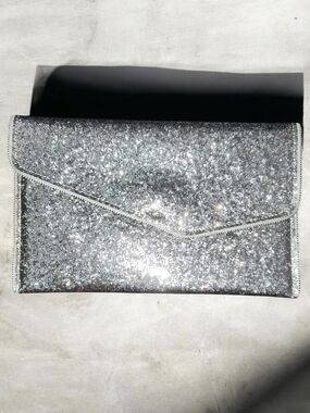 Silver Glitter Envelope Clutch